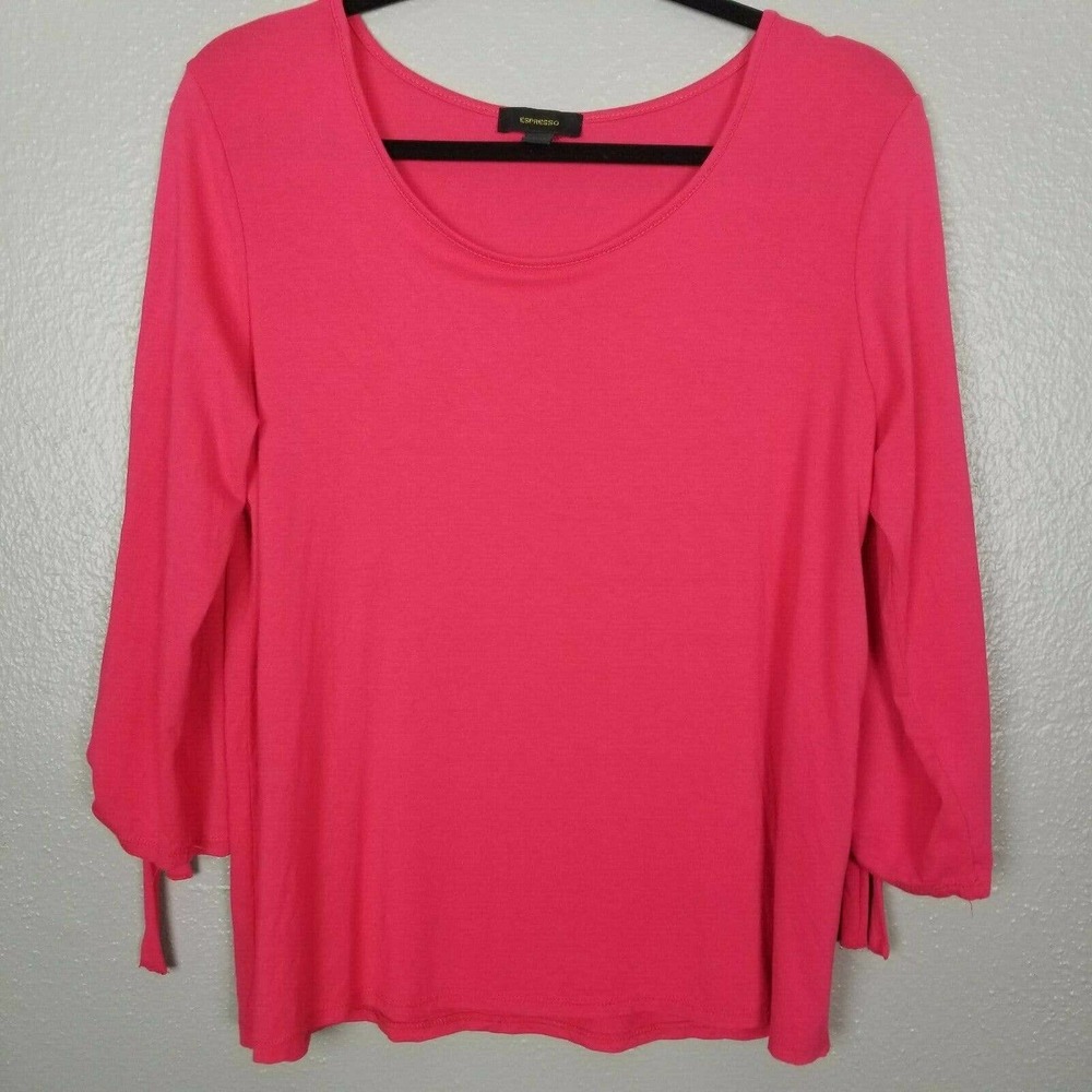 Espresso Women's L Red Scoop Neck 3/4 Sleeve Workwear Casual Top